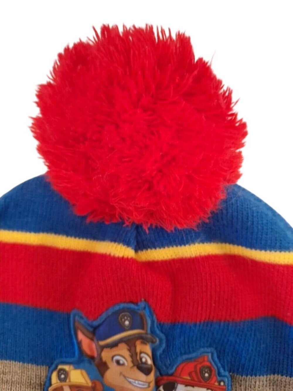 Paw Patrol Beanie Hat Kids Toddler 2-5T Knit Striped Fleece Lined Pom Pom - Picture 2 of 8